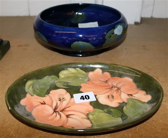 Moorcroft Moonlit blue bowl and a Moorcroft orchid dish